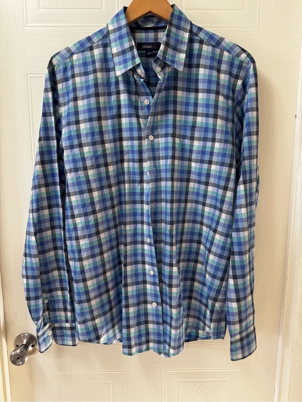 johnnie-O Blue, Green & White Plaid Casual Button-Down Shirt